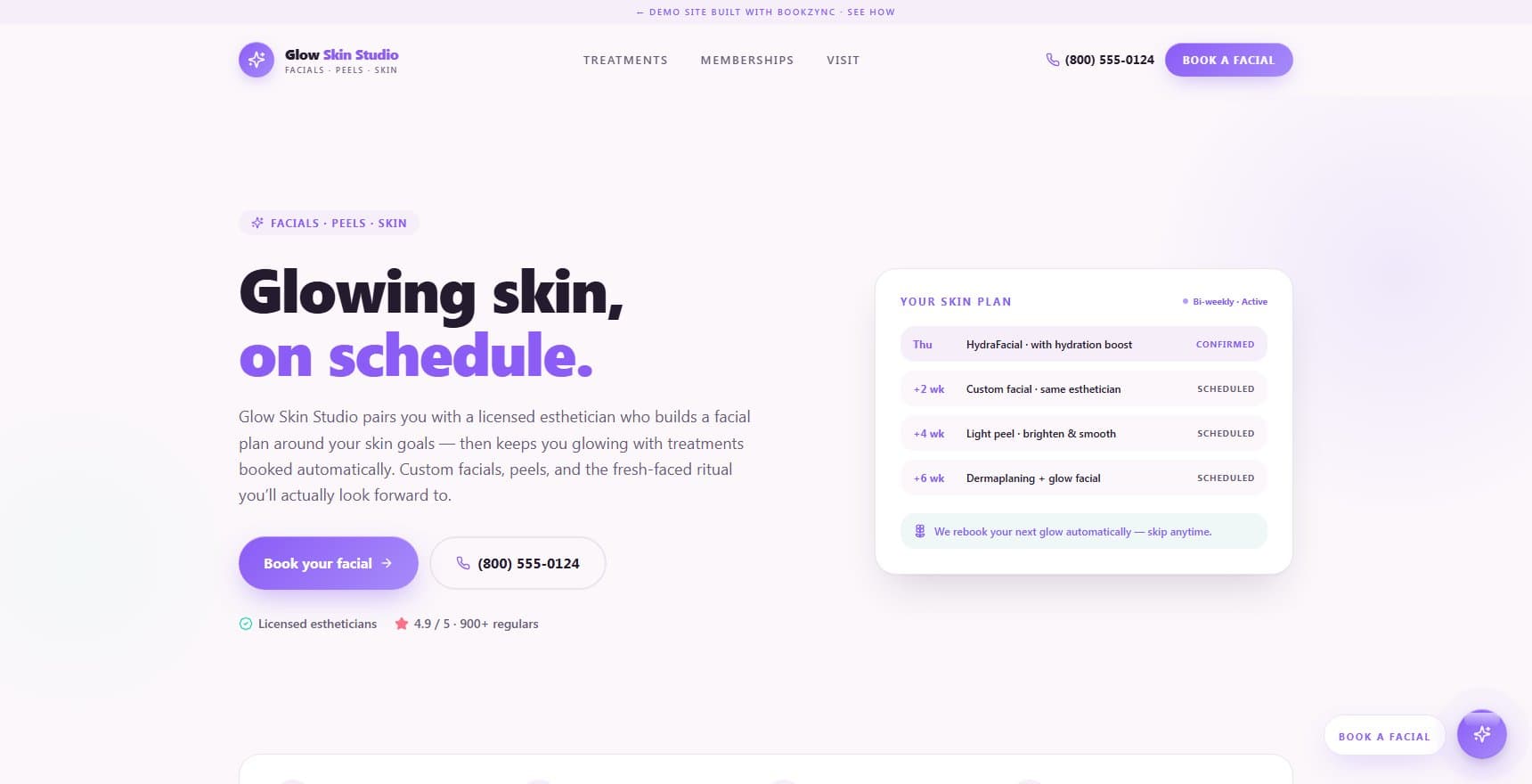 Glow Skin Studio demo site preview