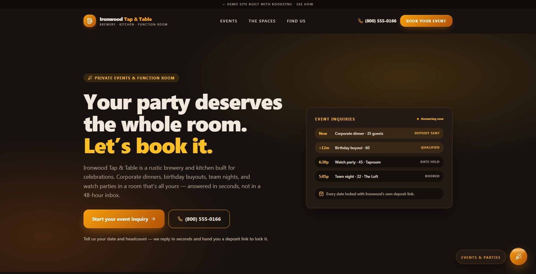 Ironwood Tap & Table demo site preview